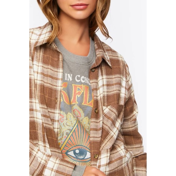 Plaid Flannel Longline Tunic - Brown - Picture 2 of 3